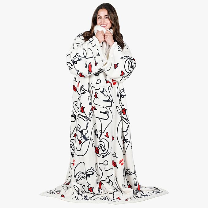 Tirrinia Sherpa Wearable Blanket With Sleeves, Full Body Throw Reading Wrap TV Blankets - Bloomnest