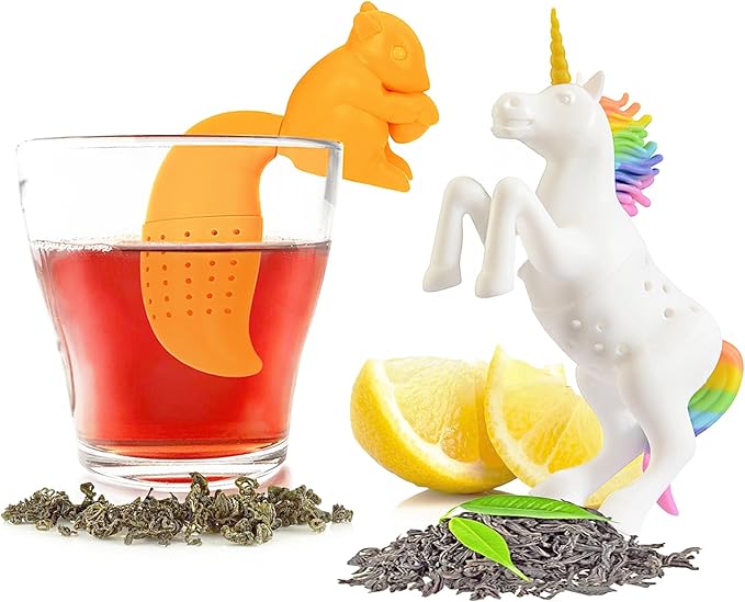 Cute Silicone tea infuser Gift Set, 2pcs Reusable tea infuser for loose tea Let you enjoy a pleasant afternoon tea time (Unicorn + Squirrel)
