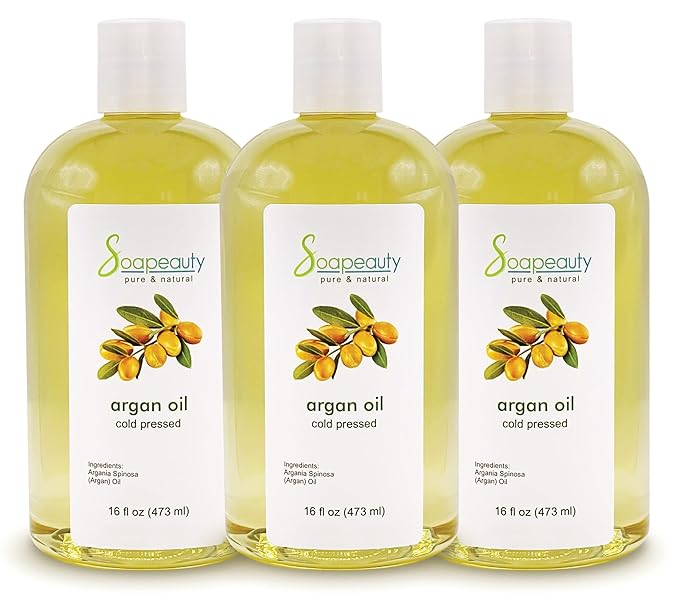 Soapeauty ARGAN OIL | 100% Natural & Pure | Cold Pressed & Deodorized | Carrier for Essential Oils, Face, Body and Skin Care, Hair Growth & Moisturizer | 48 fl oz (3 x 16 fl oz) - Bloomnest