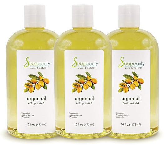 Soapeauty ARGAN OIL | 100% Natural & Pure | Cold Pressed & Deodorized | Carrier for Essential Oils, Face, Body and Skin Care, Hair Growth & Moisturizer | 48 fl oz (3 x 16 fl oz) - Bloomnest