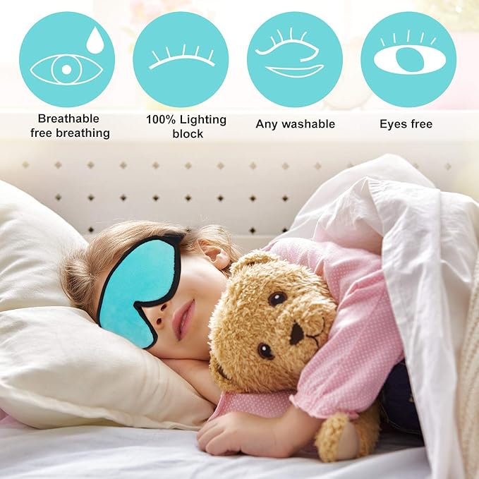 2 Pieces 3D Sleep Mask for Kids Memory Foam Contoured Eye Mask, Travel Sleep Eye Cover with Adjustable Strap, 3D Blindfolds(Gray and Green) - Bloomnest