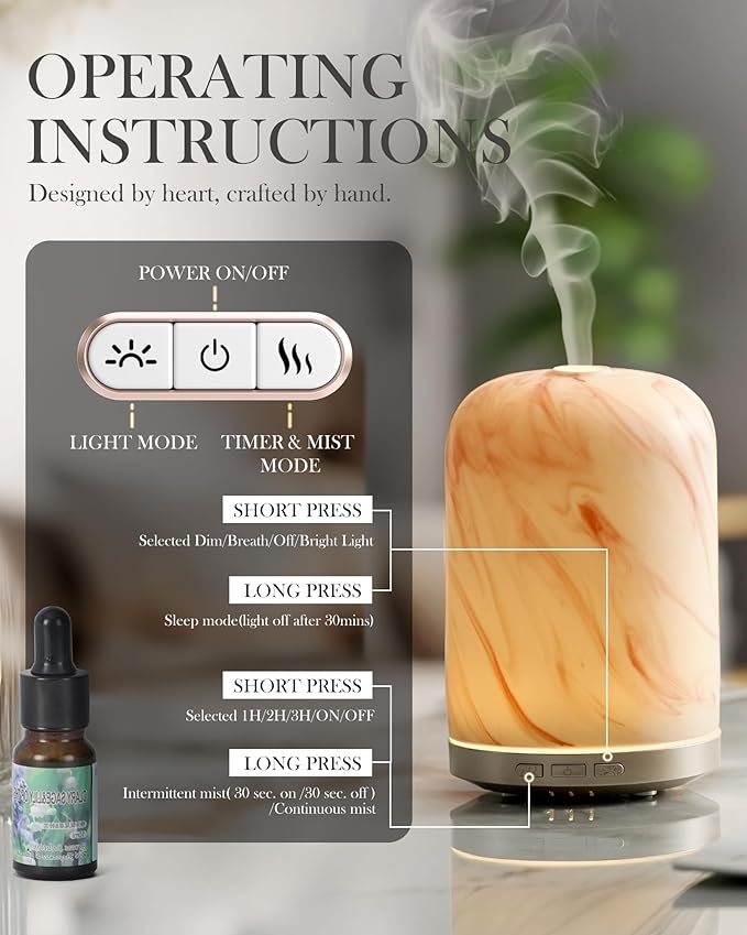 Essential Oil Diffuser – 2.4MHz Ultrasonic Aromatherapy Diffuser, Health Night Light, Timer & Auto Shut-Off, BPA-Free, 120ml Oil Diffuser for Home, Office, Spa, Yoga, Hotel - Bloomnest