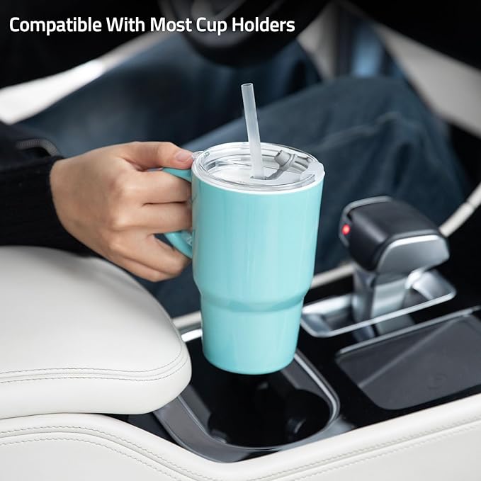 Sweejar Ceramic Travel Mug with Lid, 16 oz Portable Coffee Mug, Dishwasher Safe Tea Cup with Infuser, Reusable Teacup for Car Cup Holder, Tea Lovers(Turquoise) - Bloomnest