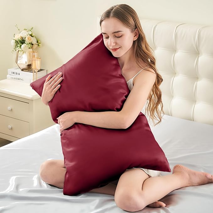 INFIIXSO Mulberry Silk Pillow Cases King Size Set of 2, Silk Pillowcase with Hidden Zipper 20"x36", Extraordinary Smooth and Soft Pillow Case for Hair and Skin(Burgundy, 2 Pack) - Bloomnest
