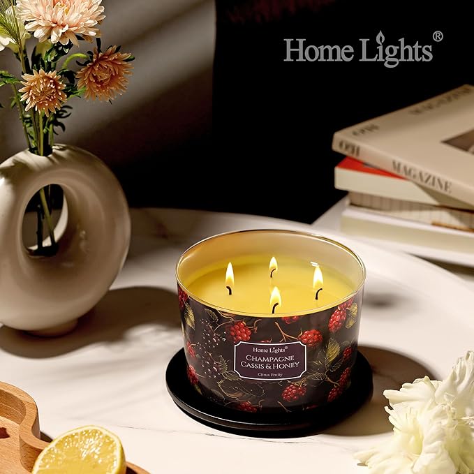 HomeLights Scented Candles for Women & Men, 18oz Candle Jars Aromatherapy 4-Wick Candle, Ideal for Eclectic Mixed Styles Home Decor and Gifts, Champagne Cassis & Honey - Bloomnest