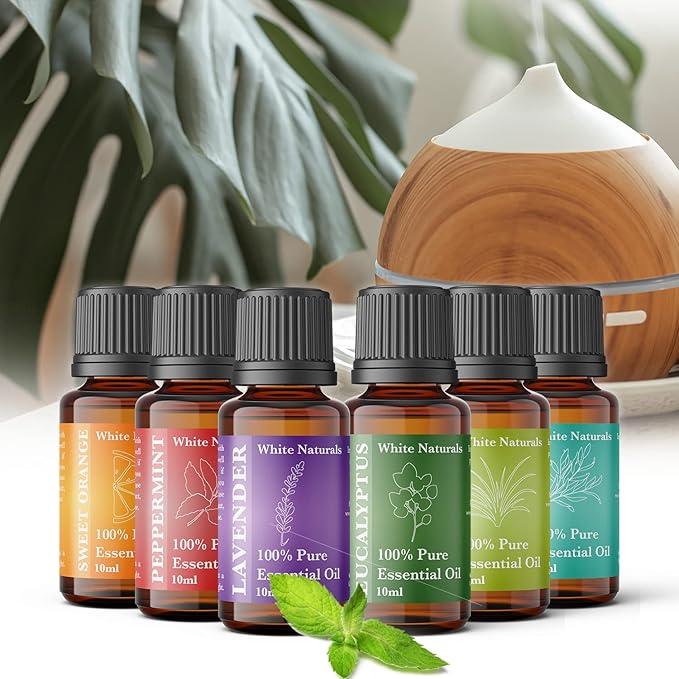 Essential oils of 6 kit - Set, 6X10ML Diffuser Fragrance Oils Essential Oil, Sweet orange, Tee Tree, Peppermint, Lemon Grass, Eucalyptus and Lavender - Bloomnest
