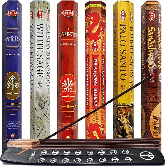 Hem Incense Sticks Variety Pack #31 and Incense Stick Holder Bundle with 6 Classic Fragrances - Bloomnest