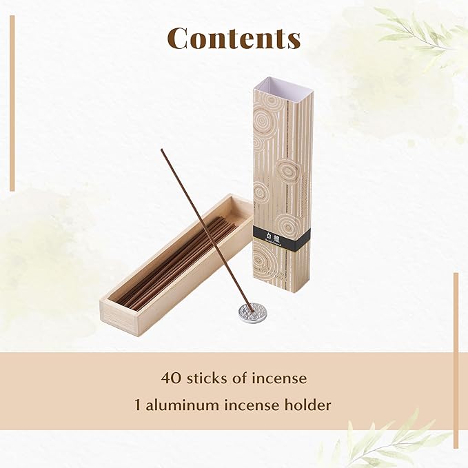 Hasegawa Hyakurakuko Premium Japanese Sandalwood Incense - Long Type, 40 Sticks with Aluminum Holder, 20-30 Min Burn Time, Made in Japan 線香 百楽香 (Sandalwood) %E3%81%AF%E3%81%9B%E3%81%8C%E3%82%8F%EF%BC%88Hasegawa%EF%BC%89