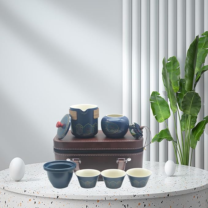 6-Piece Gift Box Pique Tea Set With Filter Portable Chinese Tea Set Traditional Gongfu Tea Set Travel Tea Set Cup Tea Ceramic Tea Pot Suitable for Home Outdoor Office Friends Holiday Birthday Gift