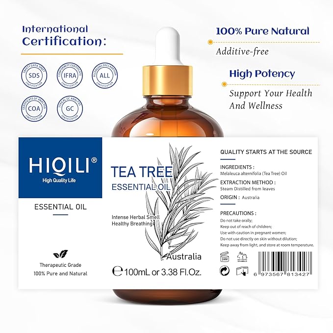 HIQILI Tea Tree Oil for Skin, Hair, Toenail, Add to Shampoo, Body Wash, Foot Soak - 3.38 Fl Oz - Bloomnest
