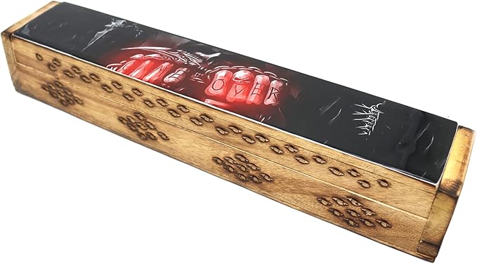 SOUL STICKS Handmade Carved Incense Burner Wooden Coffin Box with Storage Includes Go Away Evil Incense Sticks (Game Over) - Bloomnest