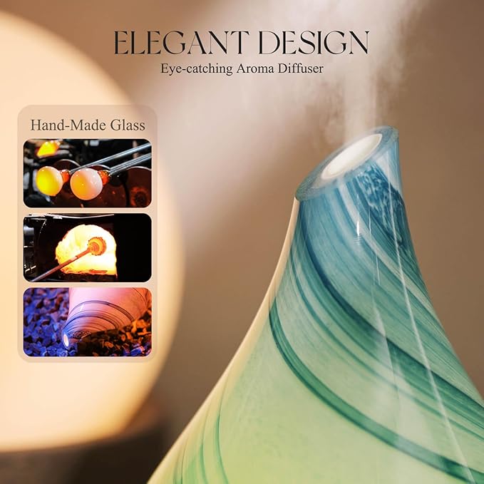 Porseme 150ml Essential Oil Diffuser Glass Color Changing Aroma Air Diffusers Aromatherapy Ultrasonic Cool Mist Humidifier 6 Running Hours Waterless Auto-Off for Sleeping Yoga Office Spa (Blue Ink) - Bloomnest
