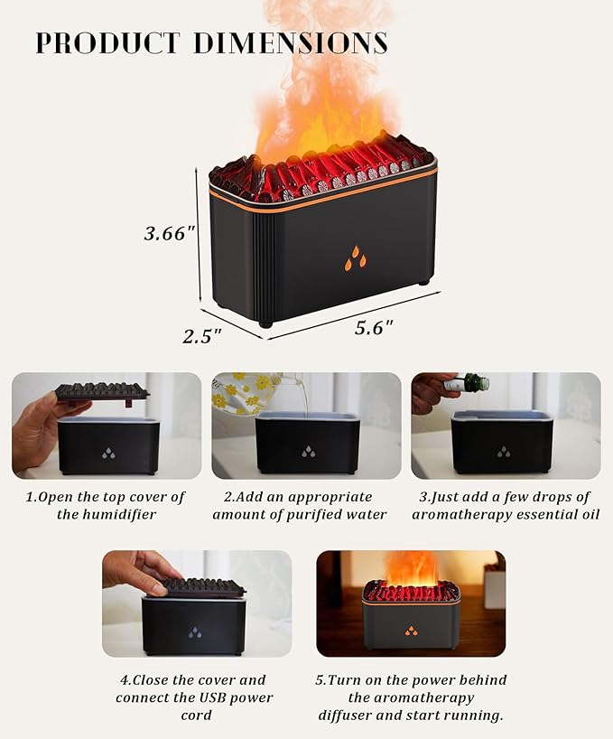 Essential Oil Diffuser, Flame Air Aromatherapy Diffuser, 7 Color Changing Light, Aromatherapy Humidifier with Auto Shut-Off for Home, Bedroom, Yoga, Spa(Black) - Bloomnest