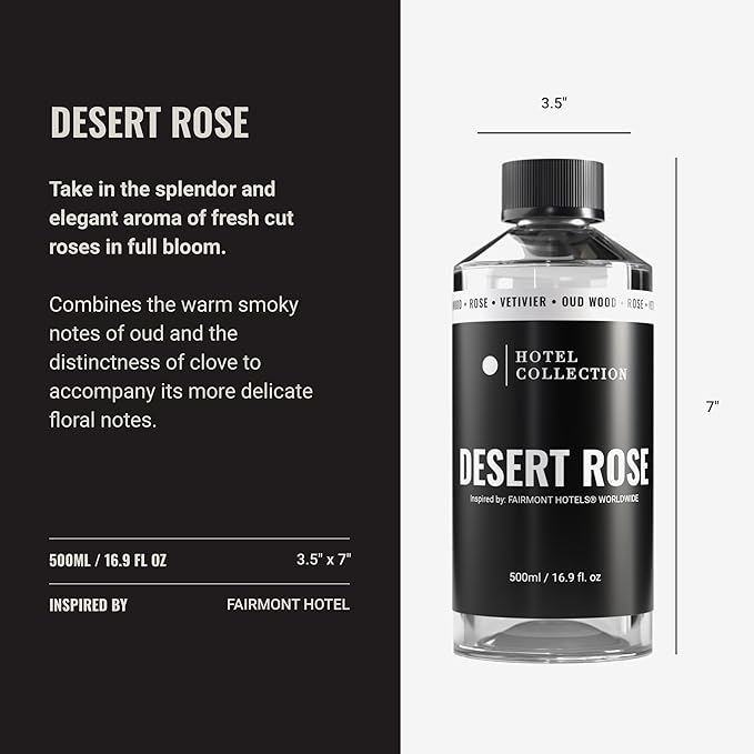 Hotel Collection Diffuser Oil - Desert Rose - Aromatherapy Essential Fragrance Oil - Floral Rose, Sweet Praline, Wood & Vetiver - 500mL 16.9 Fl oz - Bloomnest
