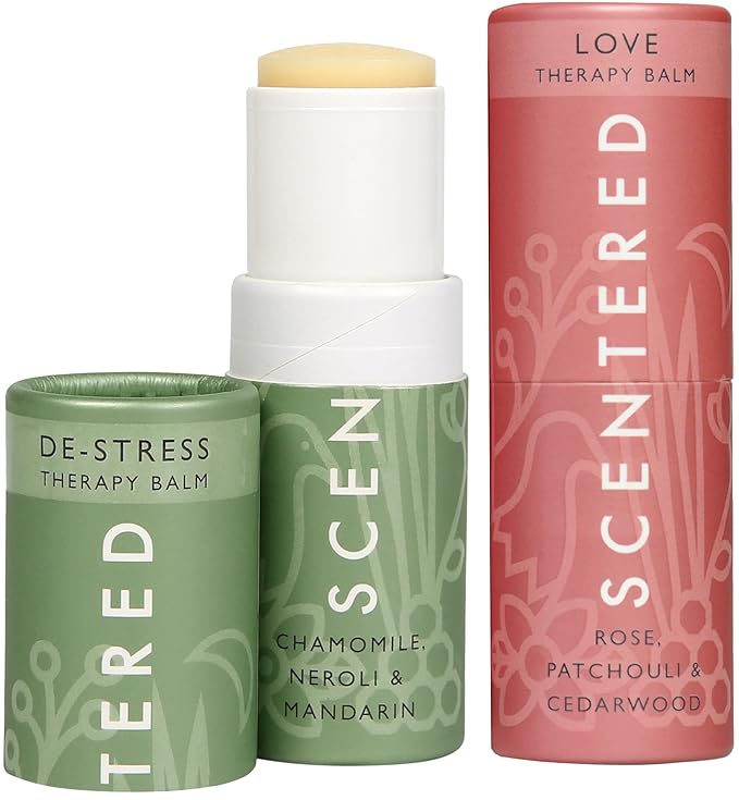 Scentered Aromatherapy Balm Stick Duo for Stress-Relief & Emotional Balance - Roll On Essential Oil Blends of Rose & Chamomile - Aromatherapy Gifts for Women - De-Stress & Love - Bloomnest
