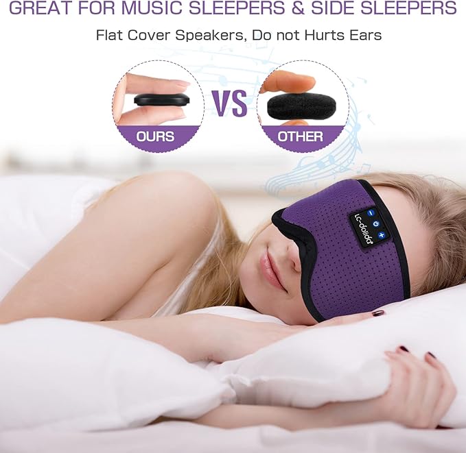 LC-dolida Sleep Headphones, Silk Sleep Mask Bluetooth Wireless Music Eye Mask, Sleeping Headphones for Side Sleepers Sleep Mask with Bluetooth Headphones Ultra-Thin Stereo Speaker Perfect for Sleeping - Bloomnest