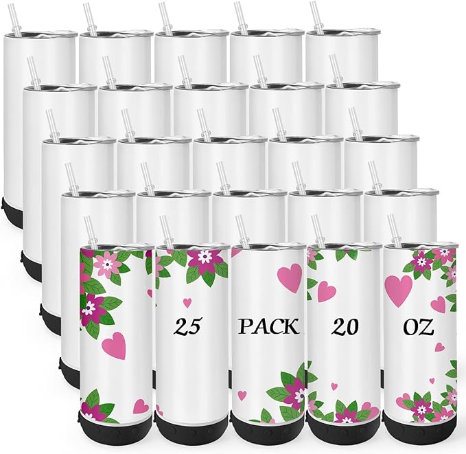 AGH 25 Pack Music Speaker Straw Cup, 20 Oz Skinny Stainless Steel Double Wall Tumbler Blanks, Speaker Tumbler Cup with Detachable LED Light, Suitable for DIY Gifts (Black) - Bloomnest