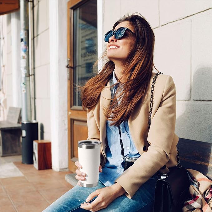 HASLE OUTFITTERS 20oz Tumblers Bulk Stainless Steel Cup with Lid Double Wall Vacuum Insulated Coffee Mug for Cold & Hot Drinks 1 Pack, White