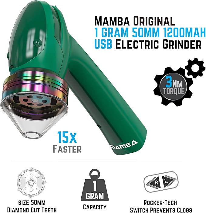 Mamba Original 1g Green USB Electric Herb Grinder. Small Portable Metal Herbal Machine & Spice Mill for the Kitchen - Bloomnest
