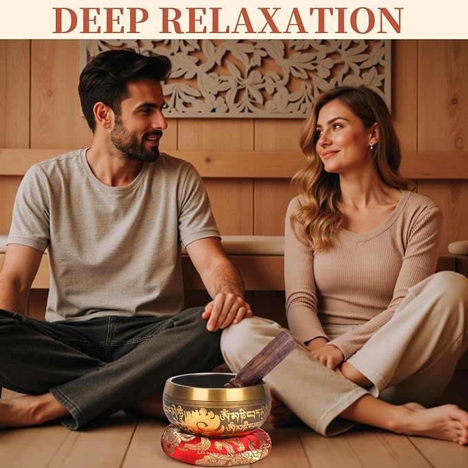 AKLOT HandMade Meditation Singing Bowl: Tibetan Sound Bowl Set with Pure Tone, Sound Bath Bowl with Cushion, Mallet, Spiritual Gift for Chakra Clearing, Mind Healing, Yoga, Prayer, Relaxation (4 Inch)