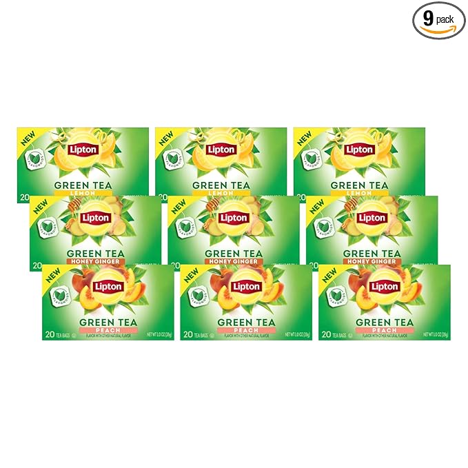 Lipton Green Tea Variety Pack, Honey Ginger, Lemon & Peach, 20 CT (3 ea) - Bloomnest