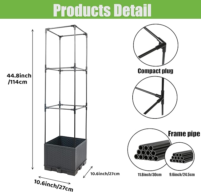 Sunnyglade 2 Pcs Raised Garden Bed Planter Box with Trellis, 44” Tomato Trellis Planter for Various Vine Climbing Plants Vegetables Detachable Frame for Outdoor Indoor Terrace - Bloomnest