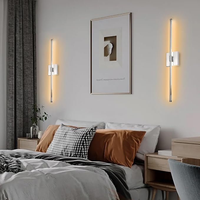 LED Wall Sconces with Remote Control, Dimmable Wall Sconces Set of 2, 5 Colors 3000K-6500K & Dimmable, Hardwire Wall Light with Timer & Night Light, LED Wall Lamps for Bedroom, Living Room, Chrome - Bloomnest