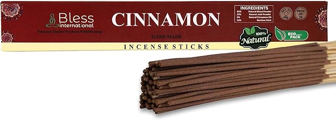Bless-Cinnamon 100%-Natural-Handmade-Hand-Dipped-Incense-Sticks Organic-Chemicals-Charcoal-Free Purification-Relaxation-Positivity-Yoga-Meditation Best-Woods-Scent (25 Sticks (1.4 OZ)) BlessInternational