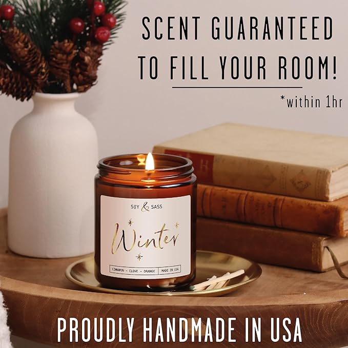 Winter Candle, Christmas Candles Scented - w/Orange, Cinnamon & Vanilla - Infused with Essential Oils I Winter Candles I 9oz, 50Hr, Made in USA - Bloomnest