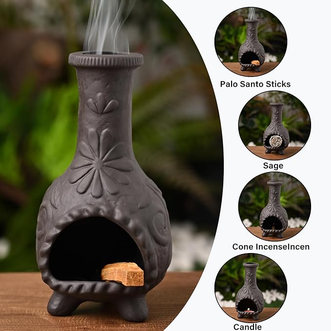 Elegant Handmade Black Palo Santo Holder–Incense Cone & Stick Burner with Smudge Chimney for Sage, Aromatherapy, Yoga, Meditation and Home Decor | Unique Gift for Friends & Family MOUGIGI