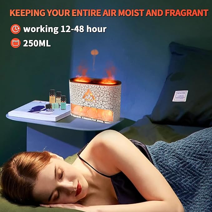 BOHOFAM Essential Oil Diffuser with Himalayan Salt lamp,Double Flame/Jellyfish 2 Mode Aroma Diffuser/Humidifier, Colorful Lights,4 * 10ML Hotel Collection Diffuser Oils Scents,for Home Bedroom(White)