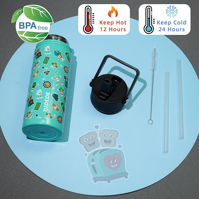 BJPKPK Insulated Water Bottle with Straw Lid, 18 oz Stainless Steel Metal Water Bottles, Reusable Leak Proof BPA Free Water Bottles, Cups, Thermo, Spring Party-Green - Bloomnest