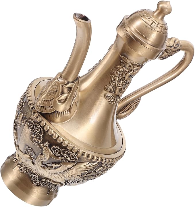 LOGOFUN Vintage Dragon Embossed Brass Tea Pot 300ml Chinese Retro Kettle for Coffee Serving Decor - Bloomnest