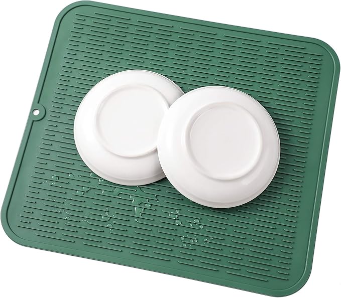 Silicone Dish Drying Mat for Multiple Usage,Easy clean,Eco-friendly,Heat-resistant Silicone Mat for Kitchen Counter or Sink,Refrigerator or Drawer Liner Green XL 18 inches x 16 inches - Bloomnest