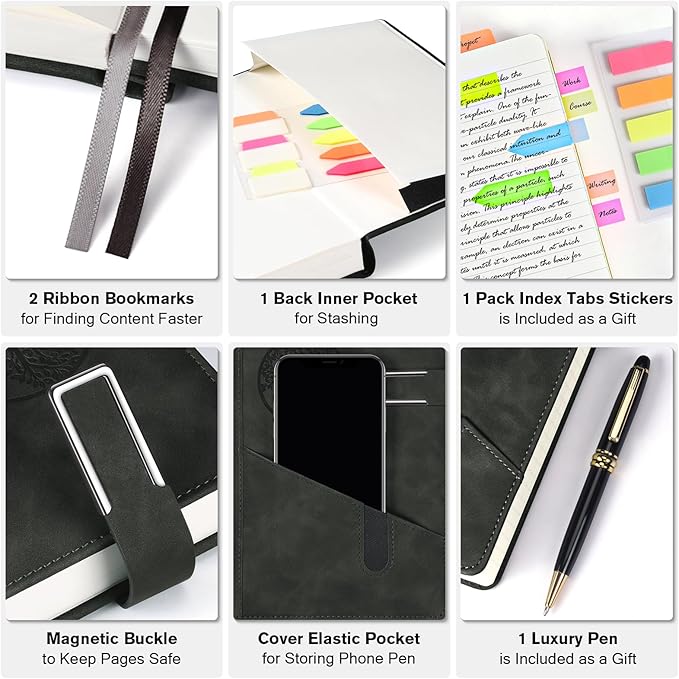 Lined Notebook Journal for Men Women, 365 Pages Numbered College Ruled Notebook, Hardcover Leather Journal with Pen & Gift Box, Thick Daily Diary, Professional Notebooks for Work, School, Business, A5 - Bloomnest