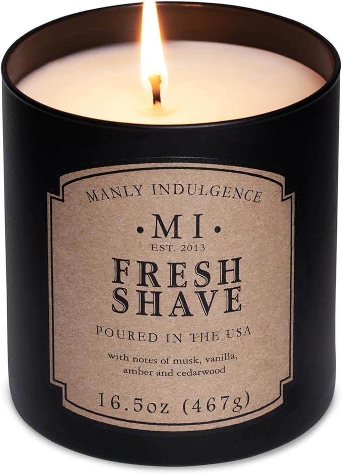 Manly Indulgence Fresh Shave Jar Candle 16.5 oz - Musk, Vanilla & Bergamot - Woodsy Amber & Cedarwood - Up to 60 Hour Burn - Soy Blend Wax, USA Poured - Bloomnest
