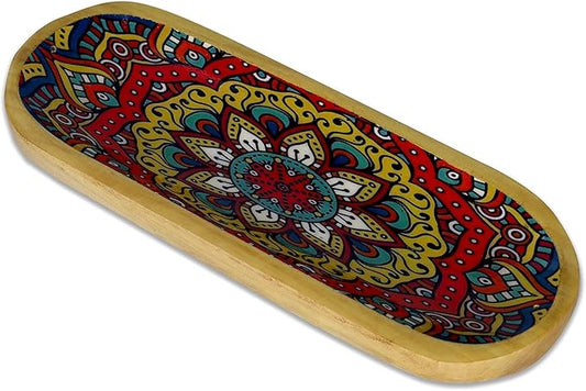 Yajna Traditional-Handmade Incense-Stick-and-Cones-Holder Incense-Burner-ash-Catcher-Stand Wooden-Tray-Holder (Mandala) - Bloomnest