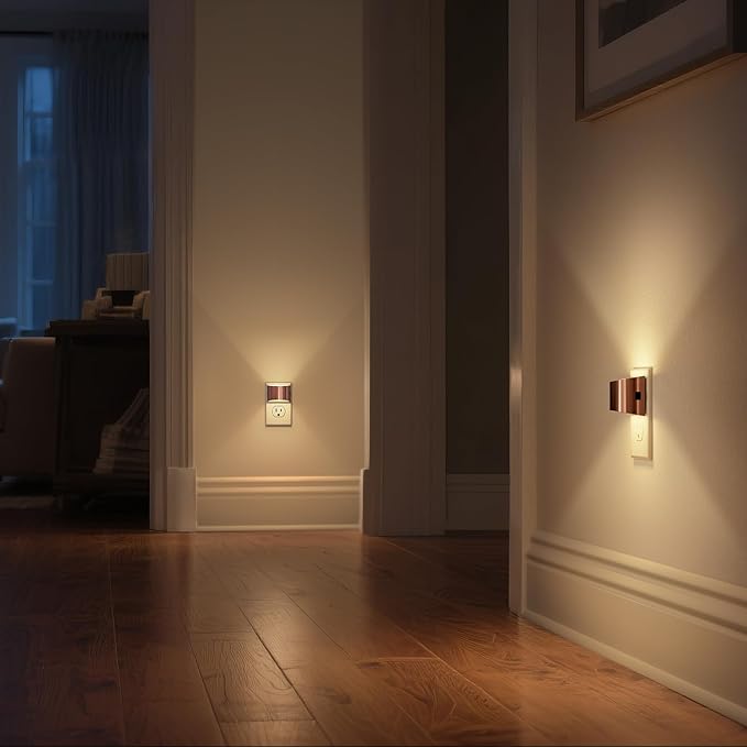 DORESshop LED Night Light[2 Pack], Night Lights Plug into Wall, 3 Level Brightness Adjustable Plug in Night Light, Dusk to Dawn Sensor Nightlights for Adults,Bedroom,Bathroom,Hallway,3000K Rose Gold - Bloomnest