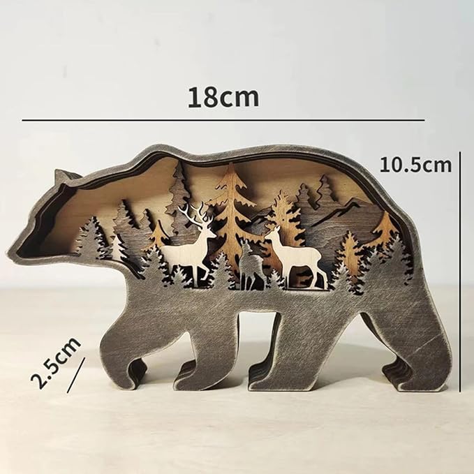 3D Wood Carving Animals Lamp Home Decorative, Cute Bear Family Elephant Presents Ideas Christmas Living Room Office Decor Warm LED Night Lights Gift for Friend Daughter Son Mom Dad (Forest Bear) - Bloomnest