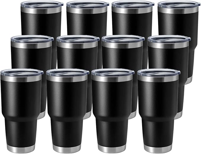 HASLE OUTFITTERS 30oz Stainless Steel Tumbler, Double Wall Vacuum Insulated Travel Mug Tumbler, Durable Insulated Coffee Mug, Gift Box Set (Black, 12)