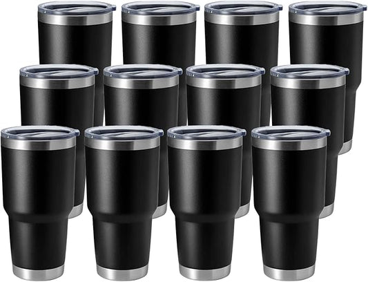 HASLE OUTFITTERS 30oz Stainless Steel Tumbler, Double Wall Vacuum Insulated Travel Mug Tumbler, Durable Insulated Coffee Mug, Gift Box Set (Black, 12)