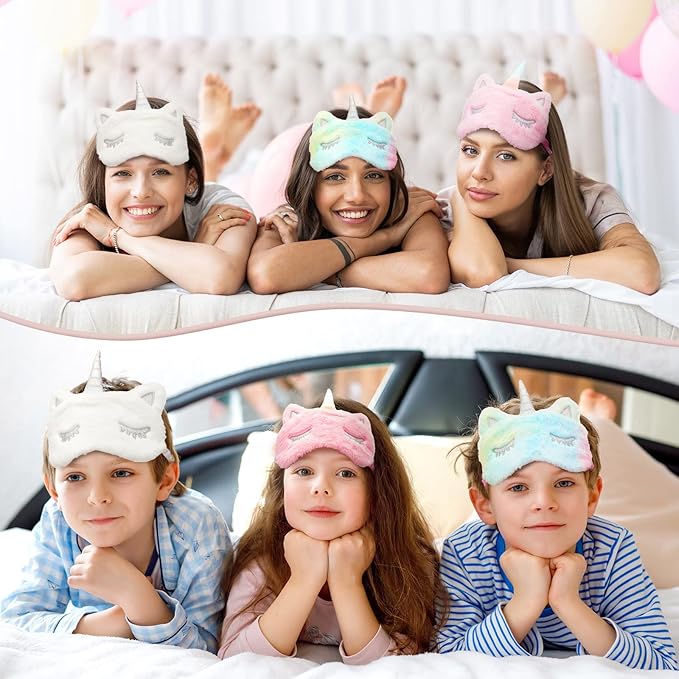 3 Pieces Sleep Mask for Kids, Girls Plush Sleeping Eye Cover Soft Eye Blindfold Cover Animal Shade for Kids(Mixed Colors, Pink, White,Cute Style) - Bloomnest