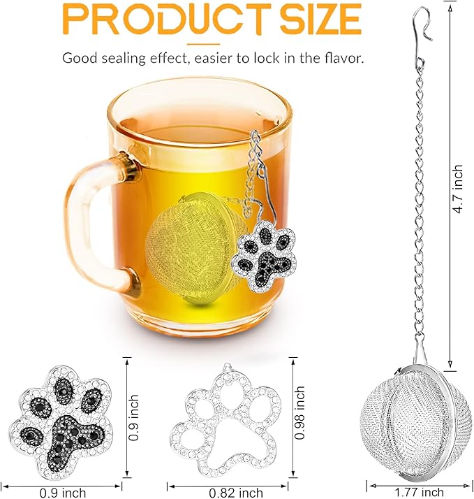 Loose Tea Steeper 2pcs Tea Ball Cute Tea Infuser Tea Diffusers for Loose Tea Black and White Diamond Dog Paw Pendant Tea Leaf Strainer for Loose Tea Gifts for Girls Women Couple