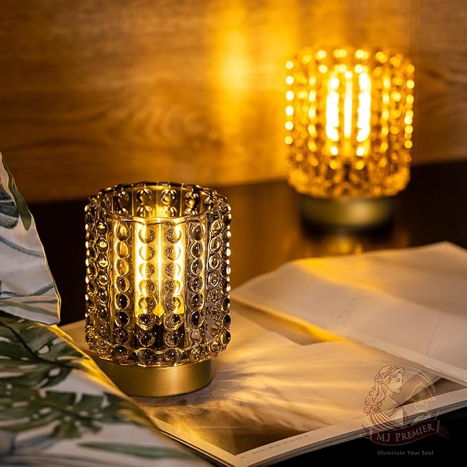 Battery Operated Lamp with Timer, Mini Crystal Table Lamps for Home Decor, Small Cordless Lamp for Areas No Outlets, Glass Battery Powered Lamps for Entryway, Bedroom, Bathroom, Shelf, Corner(Gray) - Bloomnest