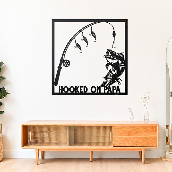 Bass Fish Custom Metal Sign | Personalized Wall Art | Hook On Papa | Steel | Black - Bloomnest