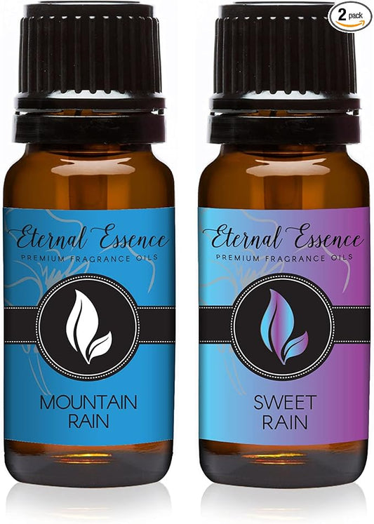 Eternal Essence Oils 2 Pack 10ml Premium Fragrance Oil - Mountain Rain & Sweet Rain - for Candle, Soap Making, Aromatherapy, Diffusers, Home Care, & Humidifiers EternalEssenceOils