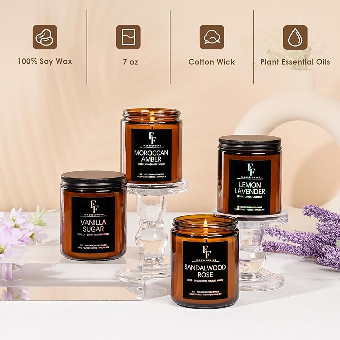Scented Candles for Home Scented Aromatherapy Candles, 4 Pack 28 Oz Soy Wax Candle Gift Set for Women Men (Lemon Lavender/Vanilla Sugar/Sandalwood Rose/Moroccan Amber) - Bloomnest