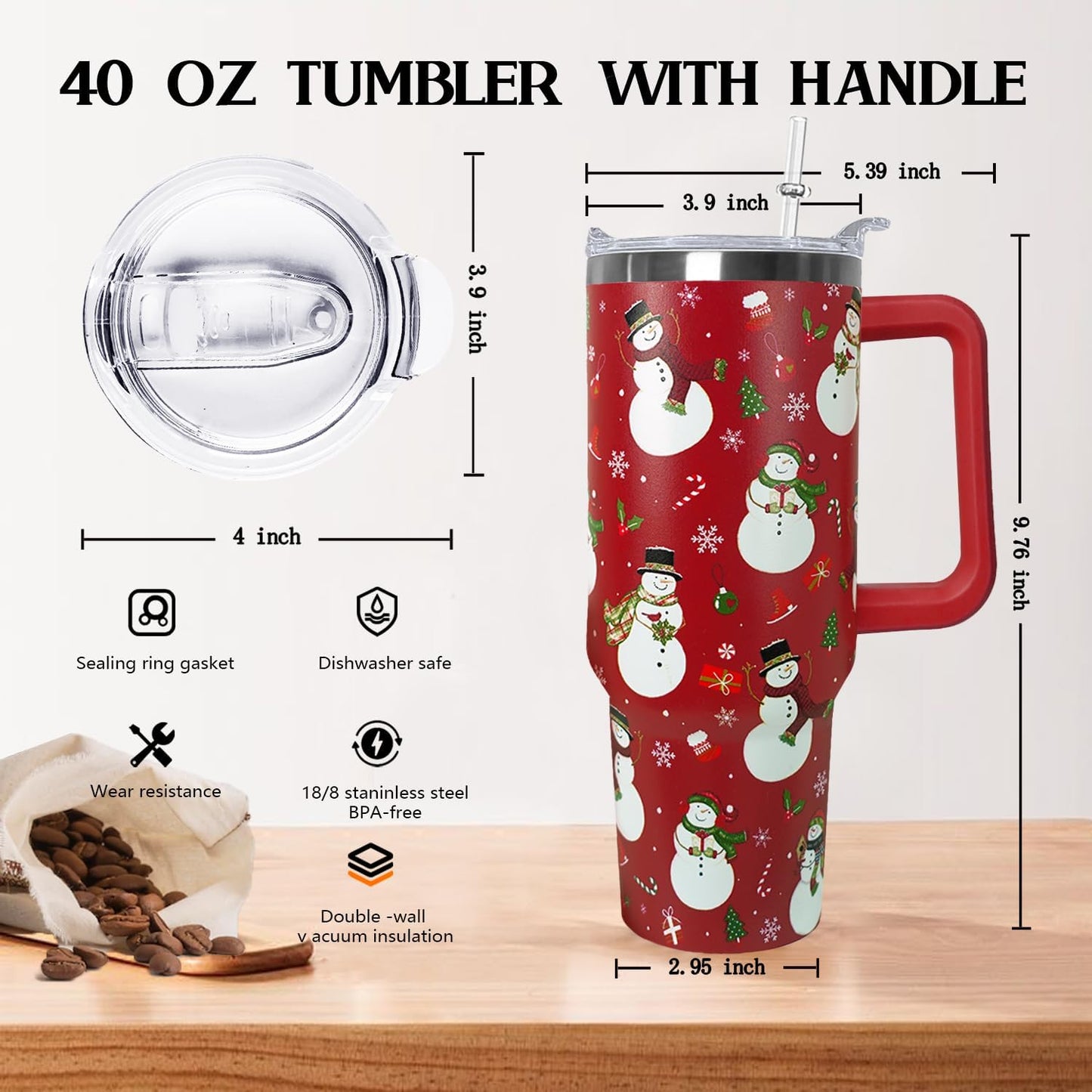 Ceovfoi 40 Oz Christmas Snowman Tumbler Coffee Travel Mug Cup with Handle, Snowman Decor, Christmas Gifts for Women