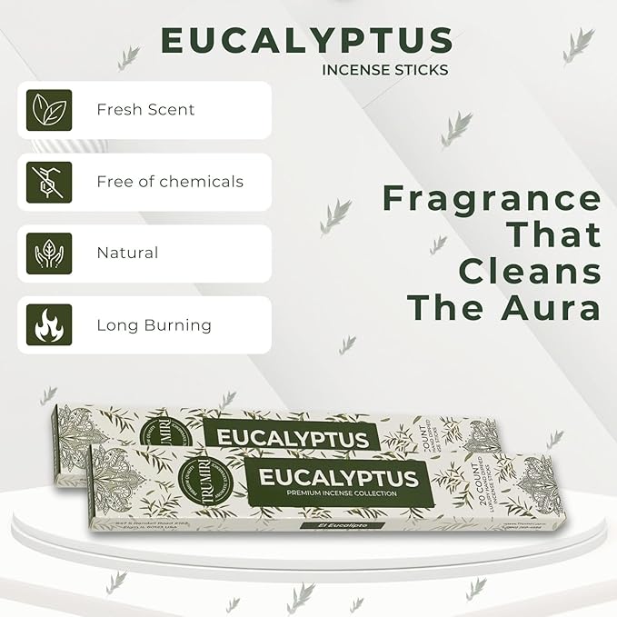 Eucalyptus Incense Sticks - Total 40 Insence-Sticks - Dual Pack of 20 Insense - Inciensos - Inscents - Natural Non Toxic Ingredients - Incents - Incence - Inscense - Insents TRUMIRI