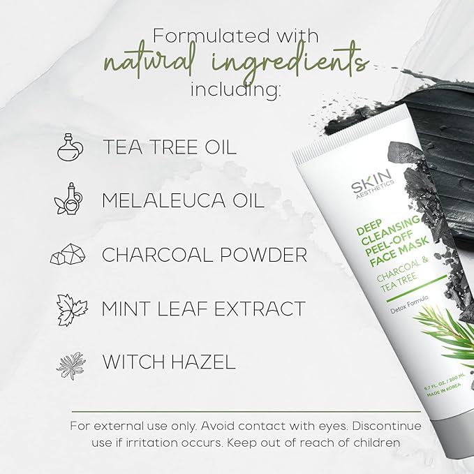 Charcoal & Tea Tree Peel-Off Face Mask - Blackhead Remover, Acne Treatment, Unclogs Pores, Deep Cleansing - Dermatologist Tested Korean Skincare, Clean Beauty, Cruelty-Free - 6.7 Fl oz - Bloomnest